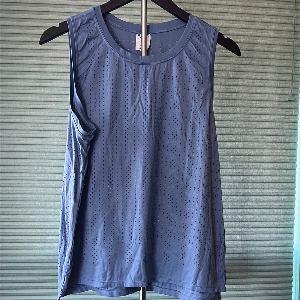 Perforated Sleeveless Tank Top - Slate Blue